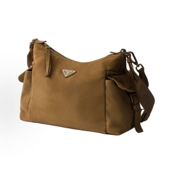 PRADA Explore enamel metal triangular logo zipper open shoulder bag for women, large size